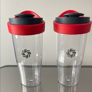 Pair of VitamixClear Travel Tumblers with Red Twist Lids